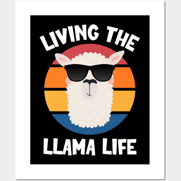 Living The Llama Life | Funny Kawaii Llama with Sunset Wall Art by SnuggleNook